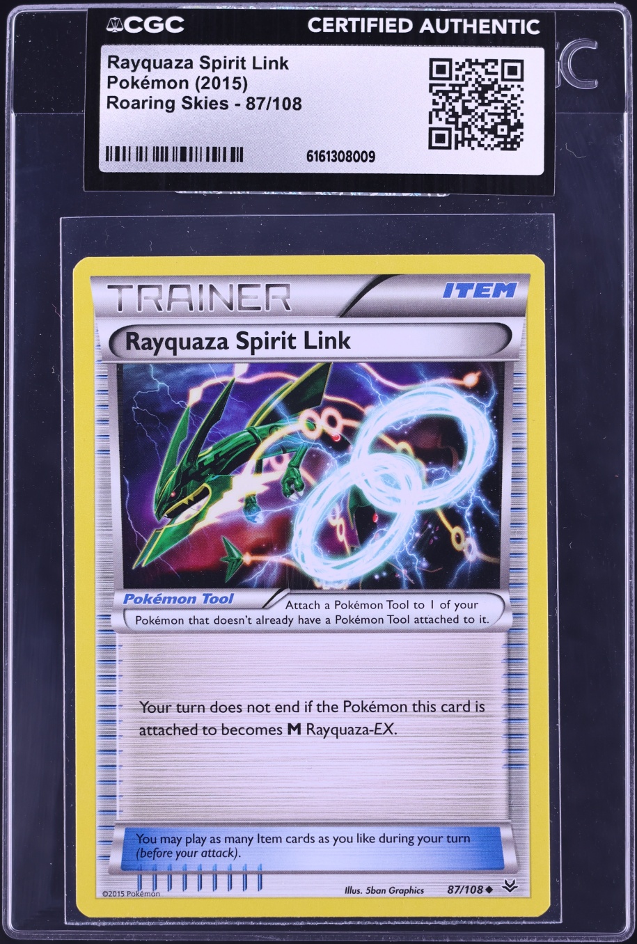 2015 Pokemon XY Roaring Skies Rayquaza Spirit Link #87 CGC AUTH