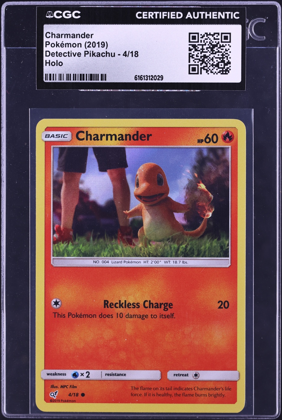 2019 Pokemon Sun & Moon Detective Pikachu Holo Charmander #4 CGC AUTH