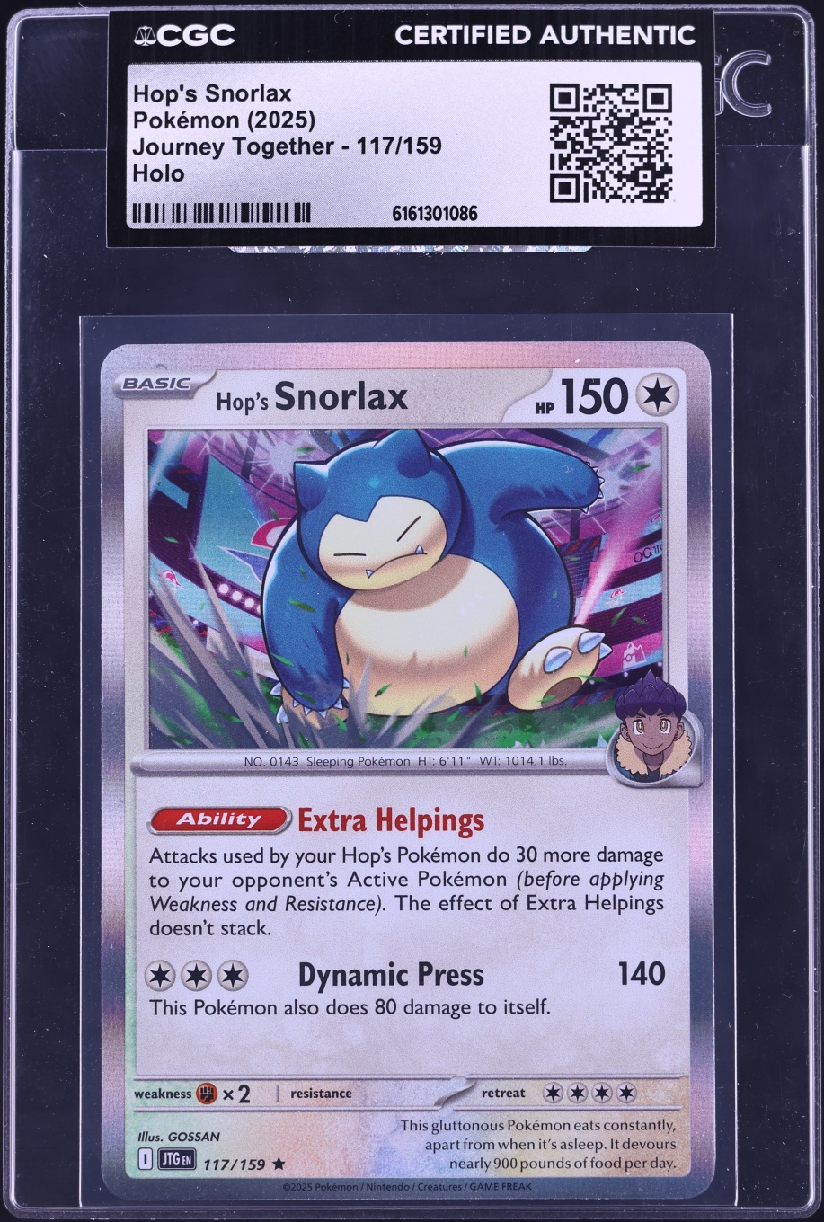 2025 Pokemon Scarlet & Violet Journey Together Holo Hop's Snorlax #117 CGC AUTH