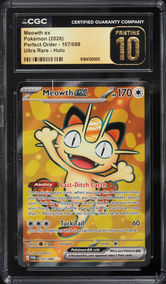 2026 Pokemon Mega Evolution Perfect Order Full Art Meowth EX #107 CGC 10 PRISTINE