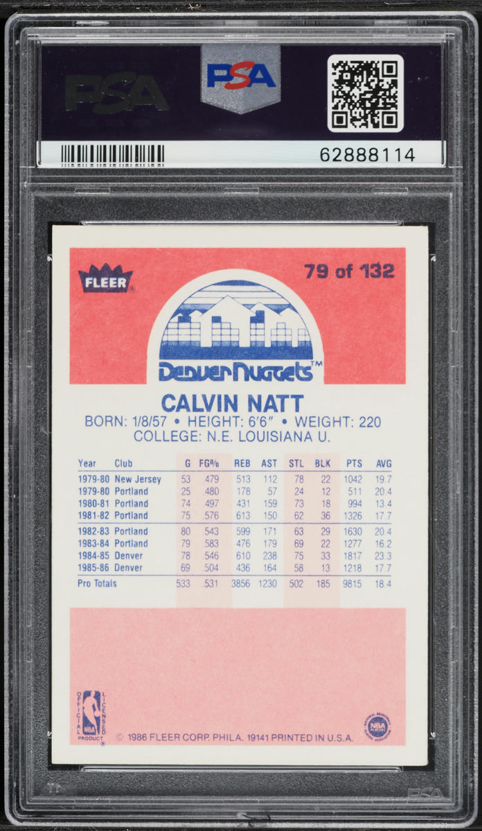 1986 Fleer Basketball Calvin Natt #79 PSA 6 EXMT