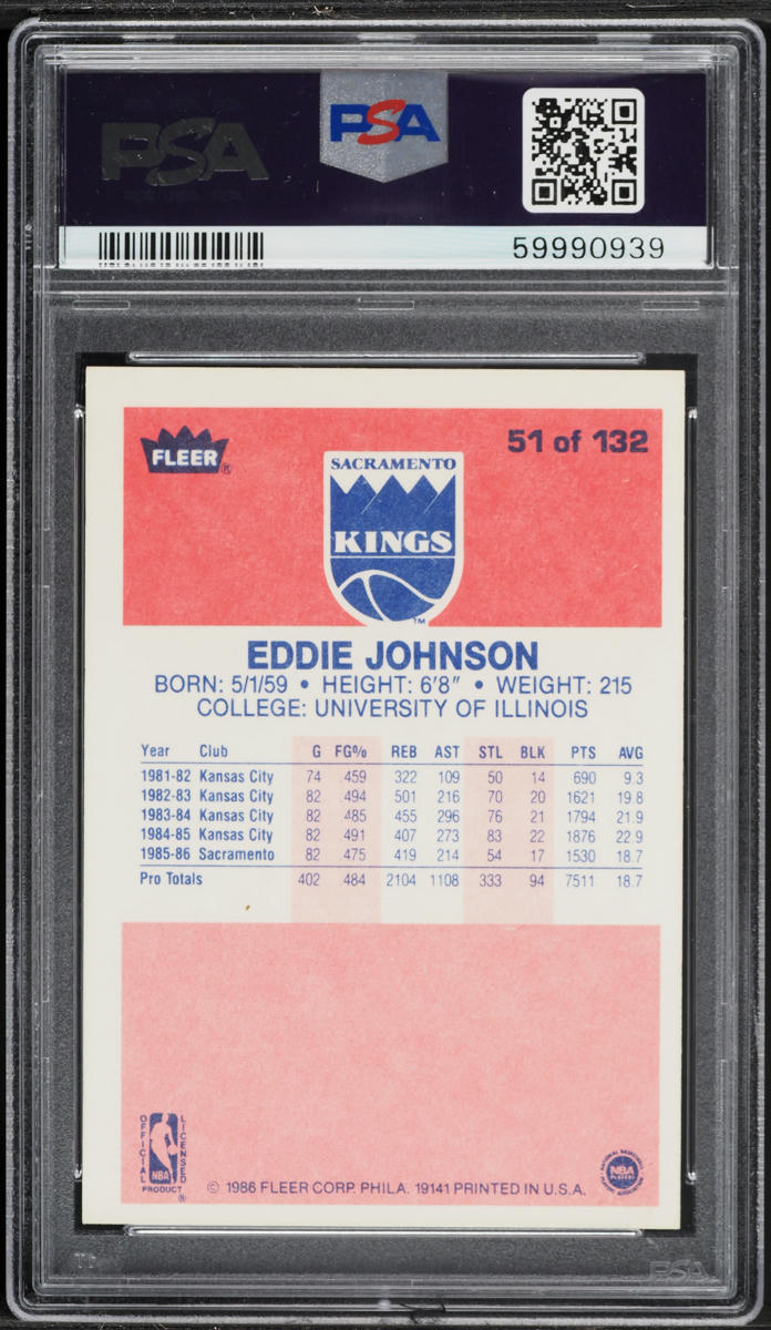1986 Fleer Basketball Eddie Johnson #51 PSA 7 NRMT