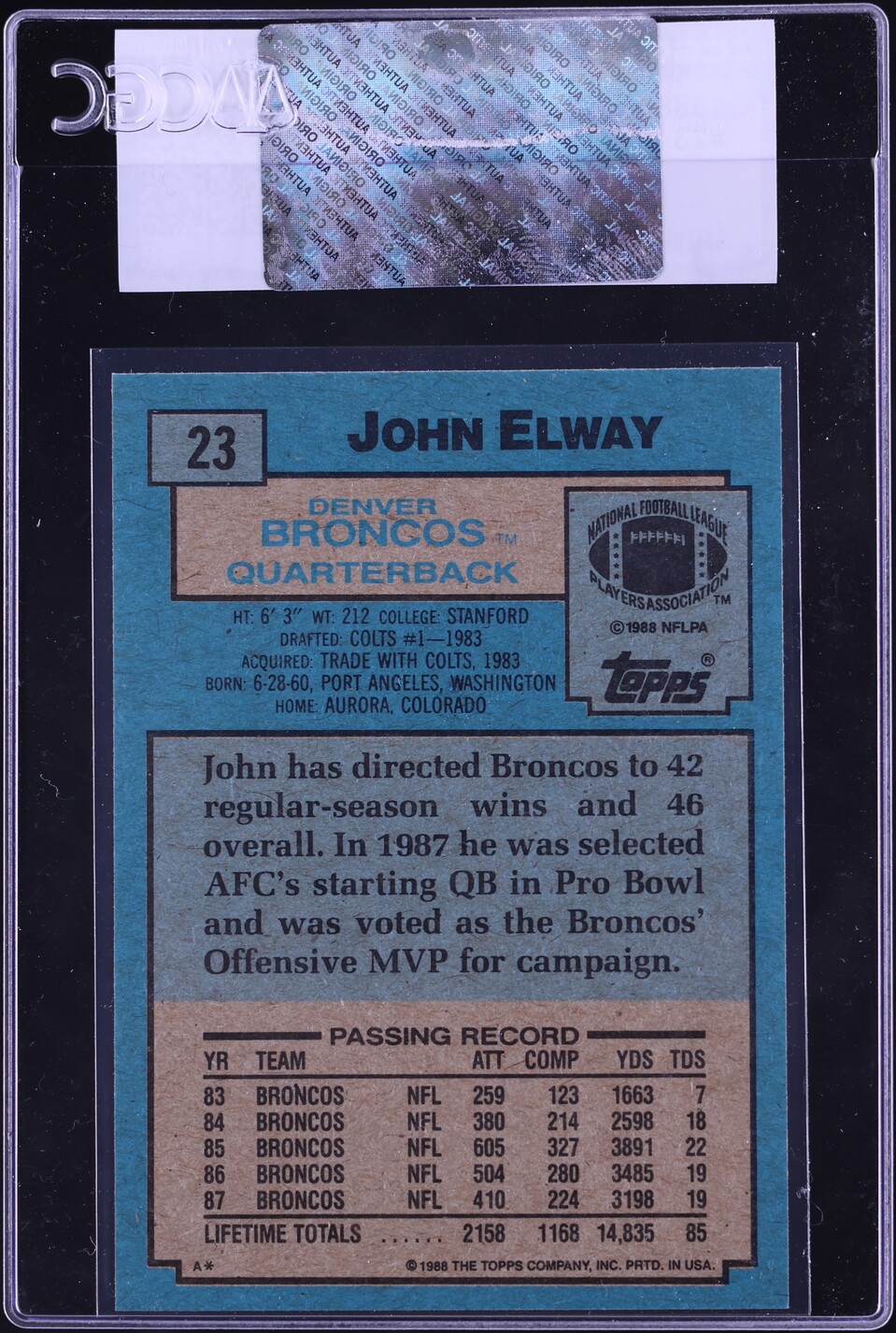 1988 Topps Football John Elway #23 CGC AUTH