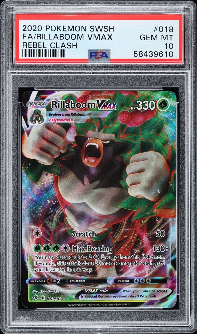 2020 Pokemon Sword & Shield Rebel Clash Alt Art Rillaboom VMAX #18 PSA 10 GEM MINT