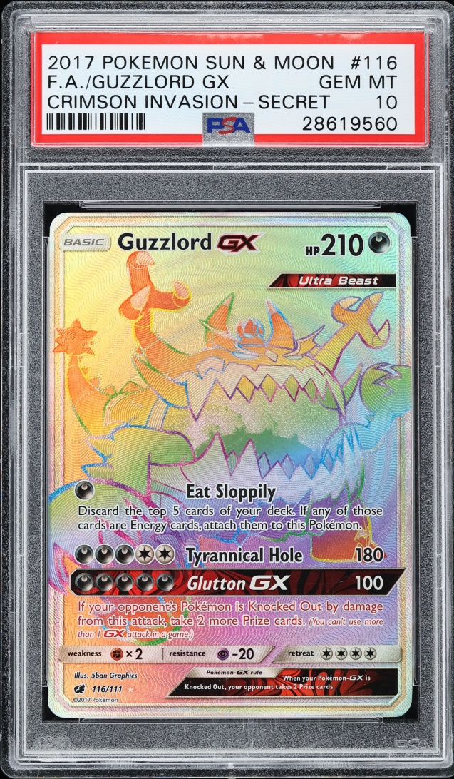 2017 Pokemon Sun & Moon Crimson Invasion Rainbow Rare Guzzlord GX #116 PSA 10 GEM MINT