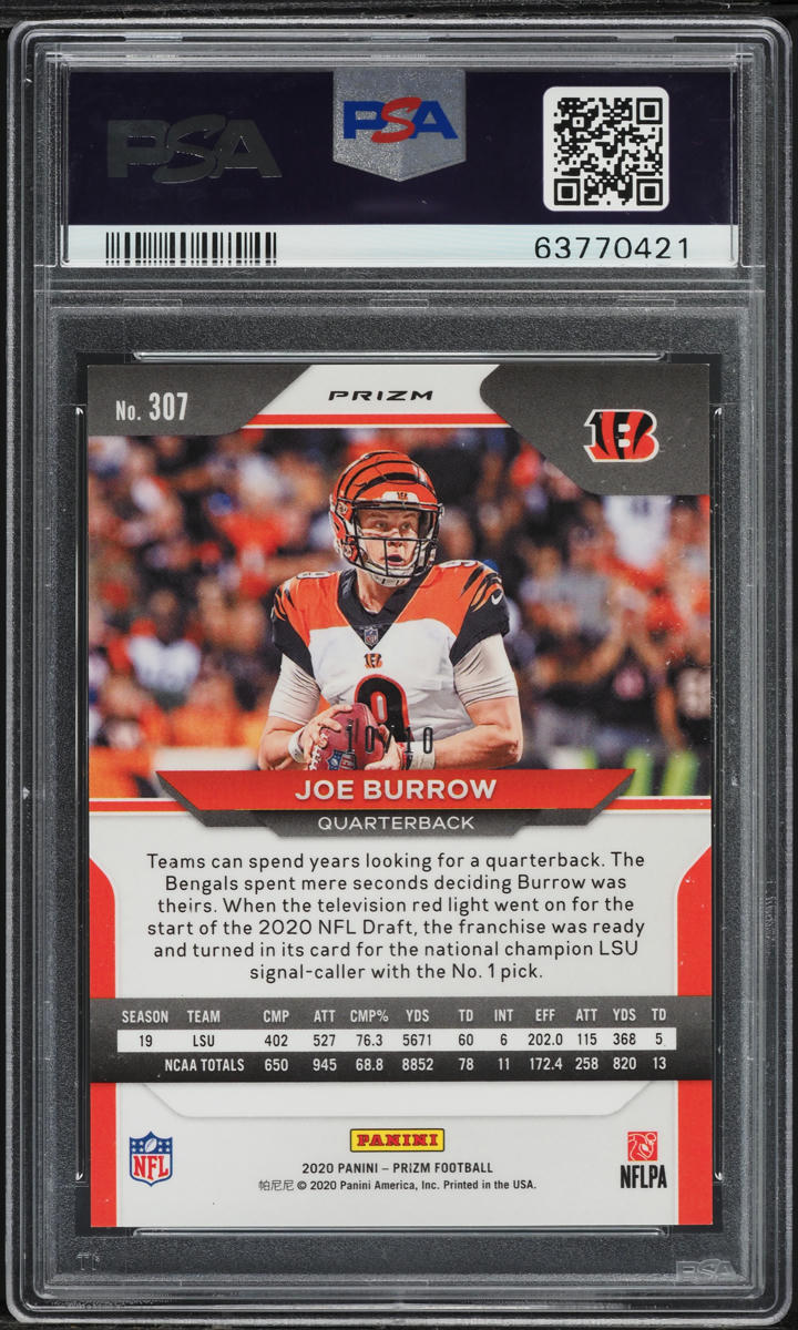2020 Panini Prizm Gold Joe Burrow ROOKIE 10/10 #307 PSA 8 NM-MT