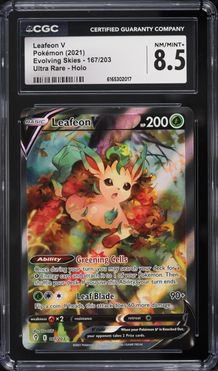 2021 Pokemon Sword & Shield Evolving Skies Full Art Leafeon V #167 CGC 8.5 NM-MT+