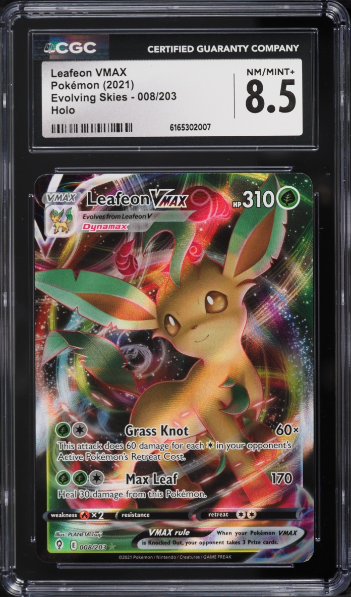 2021 Pokemon Sword & Shield Evolving Skies Full Art Leafeon VMAX #8 CGC 8.5 NM-MT+