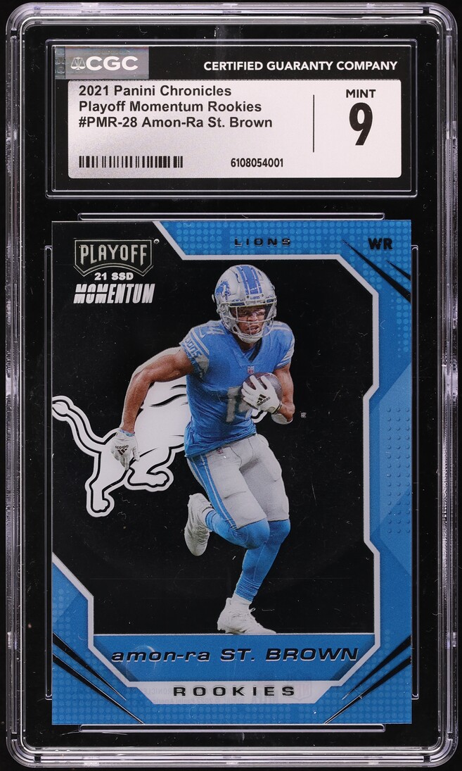 2021 Panini Chronicles Playoff Momentum Amon-Ra St. Brown ROOKIE #PMR-28 CGC 9 MINT