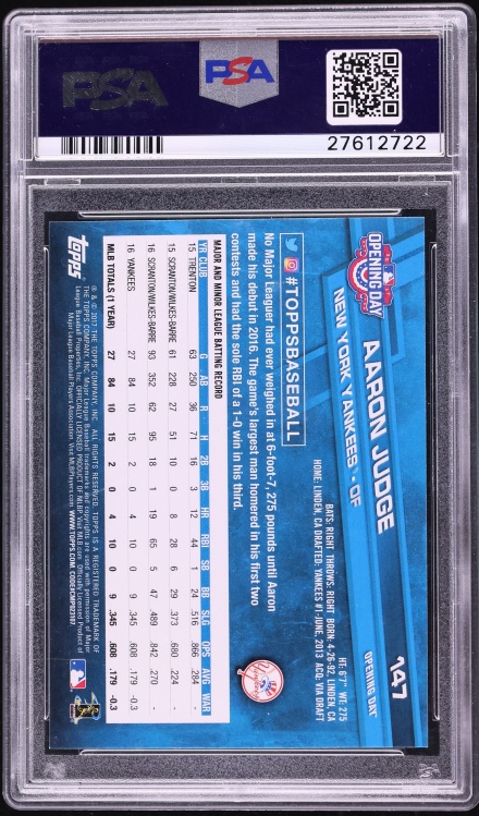 2017 Topps Opening Day Fielding Aaron Judge ROOKIE #147 PSA 10 GEM MINT