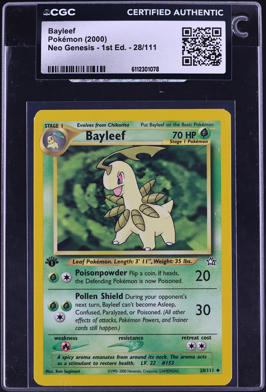 2000 Pokemon Neo Genesis 1st Edition Bayleef #28 CGC AUTH