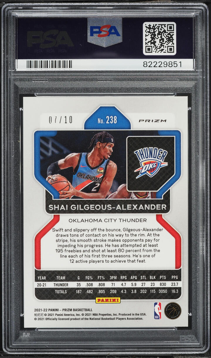 2021 Panini Prizm Gold Shai Gilgeous Alexander /10 #238 PSA 9 MINT - Photo 2