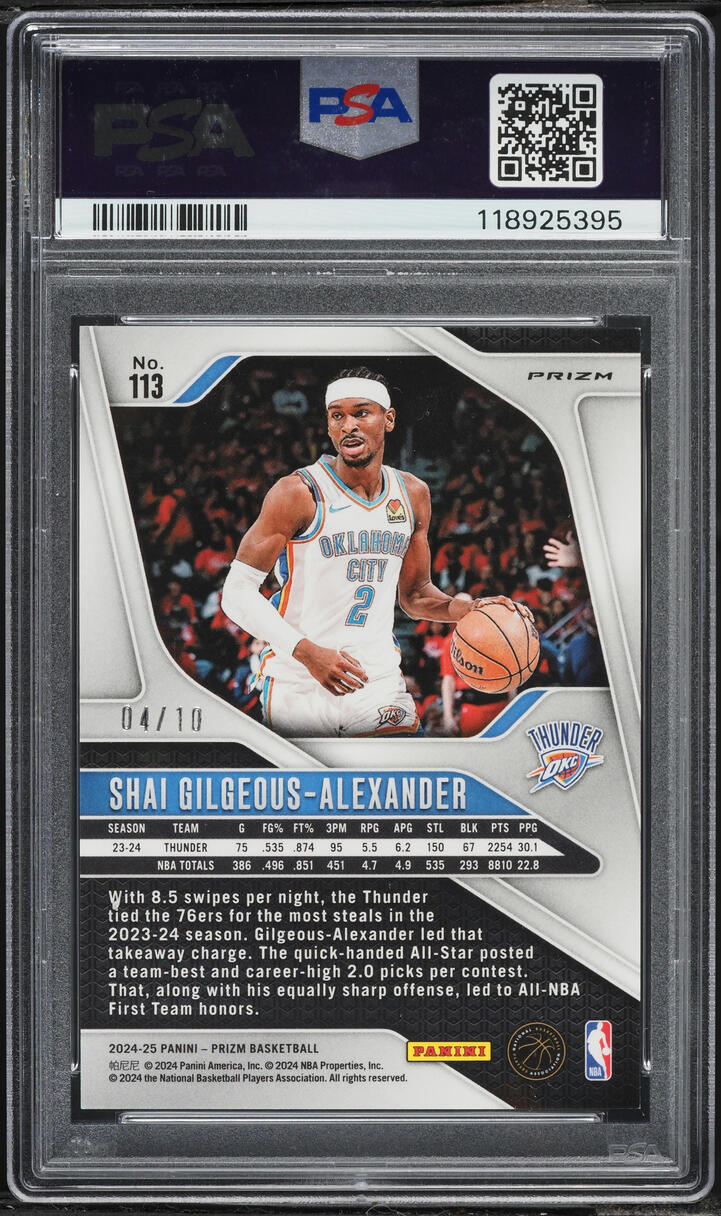 2024 Panini Prizm Gold Shai Gilgeous Alexander /10 #113 PSA 8 NM-MT - Photo 2