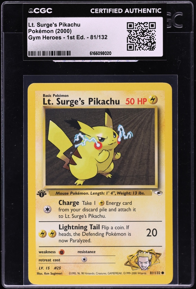 2000 Pokemon Gym Heroes 1st Edition Lt. Surge's Pikachu #81 CGC AUTH