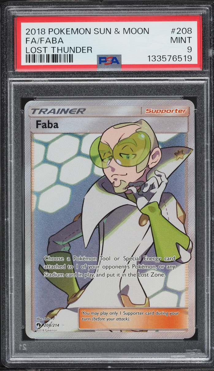 2018 Pokemon Sun & Moon Lost Thunder Full Art Faba #208 PSA 9 MINT