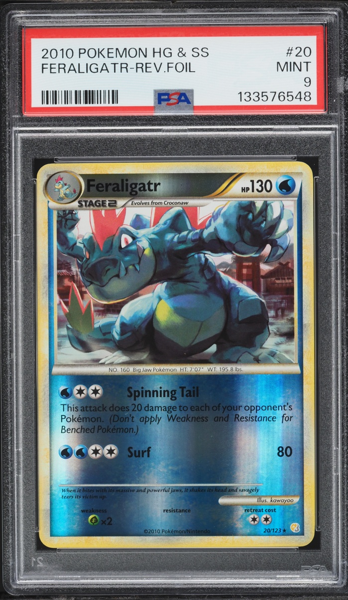 2010 Pokemon HeartGold & SoulSilver Reverse Holo Feraligatr #20 PSA 9 MINT