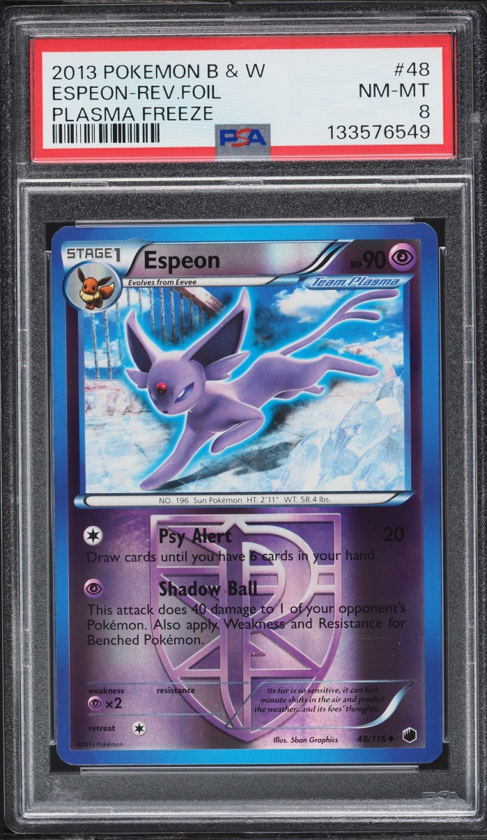 2013 Pokemon Black & White Plasma Reverse Holo Freeze Espeon #48 PSA 8 NM-MT