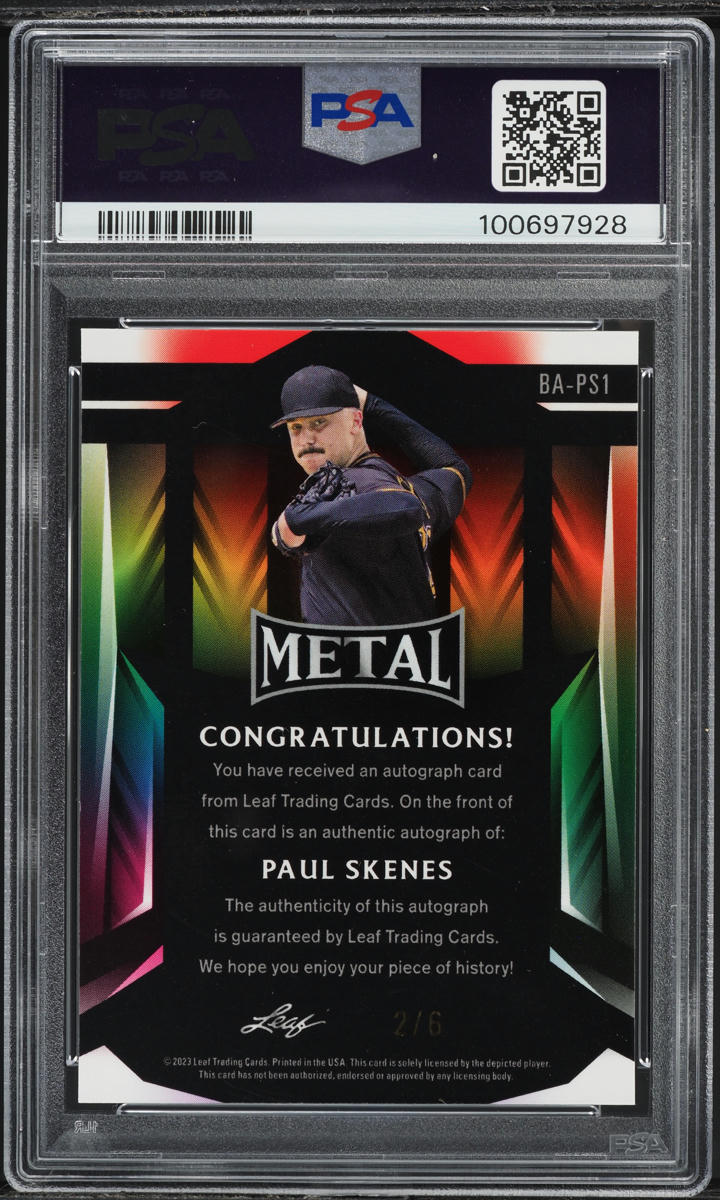 2023 Leaf Metal Water Wave Paul Skenes ROOKIE AUTO /6 #BA-PS1 PSA 9 MINT
