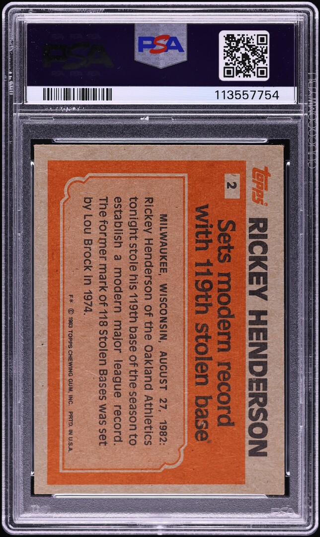 1983 Topps Rickey Henderson '82 RECORD BREAKER #2 PSA 6 EXMT