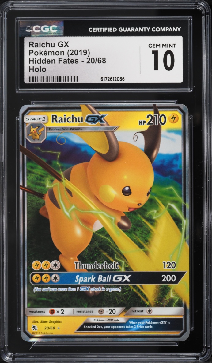 2019 Pokemon Sun & Moon Hidden Fates Holo Raichu GX #20 CGC 10 GEM MINT