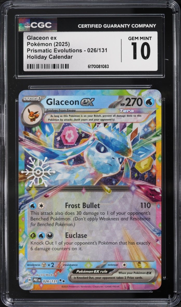 2025 Pokemon SV Prismatic Evolutions Holiday Calendar Holo Glaceon EX #26 CGC 10 GEM MINT
