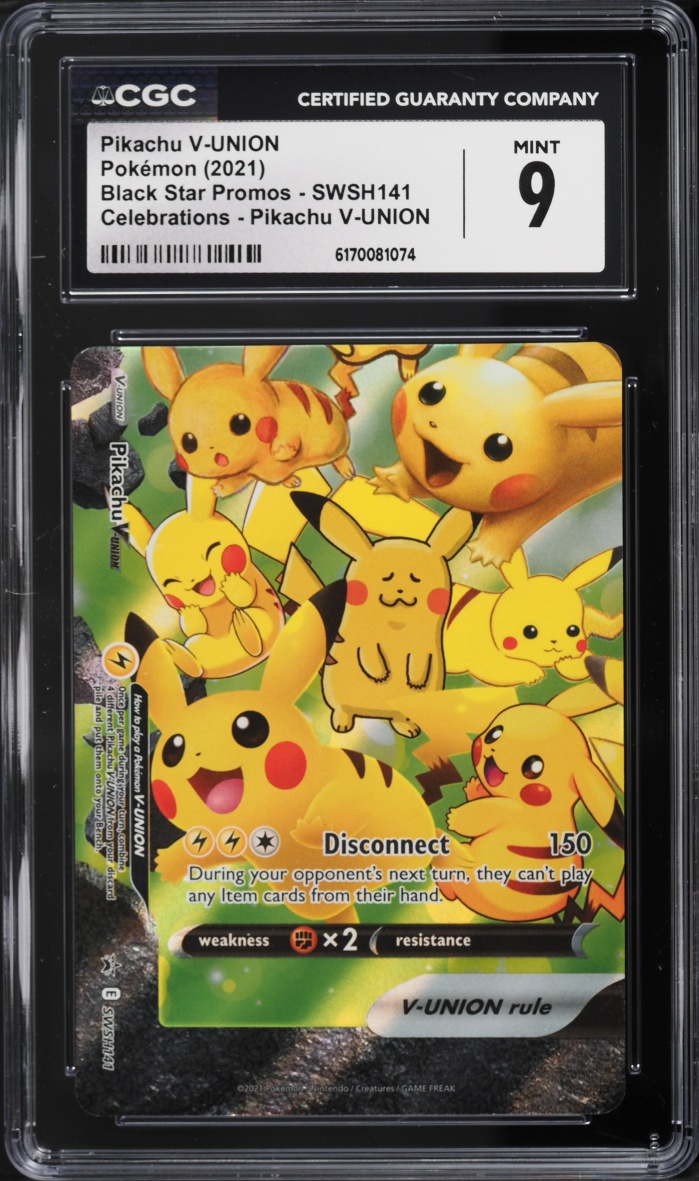 2021 Pokemon Sword & Shield Promo Celebrations Holo Pikachu V-UNION #SWSH141 CGC 9 MINT
