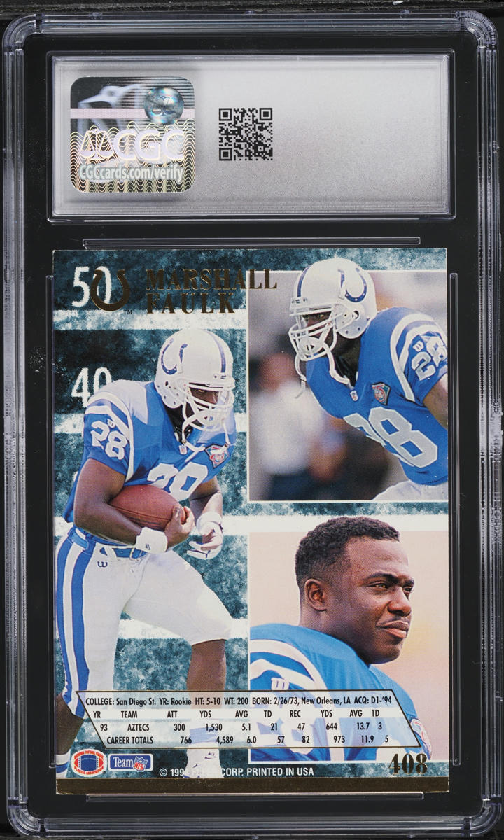 1994 Fleer Ultra Marshall Faulk ROOKIE #408 CGC 7 NRMT