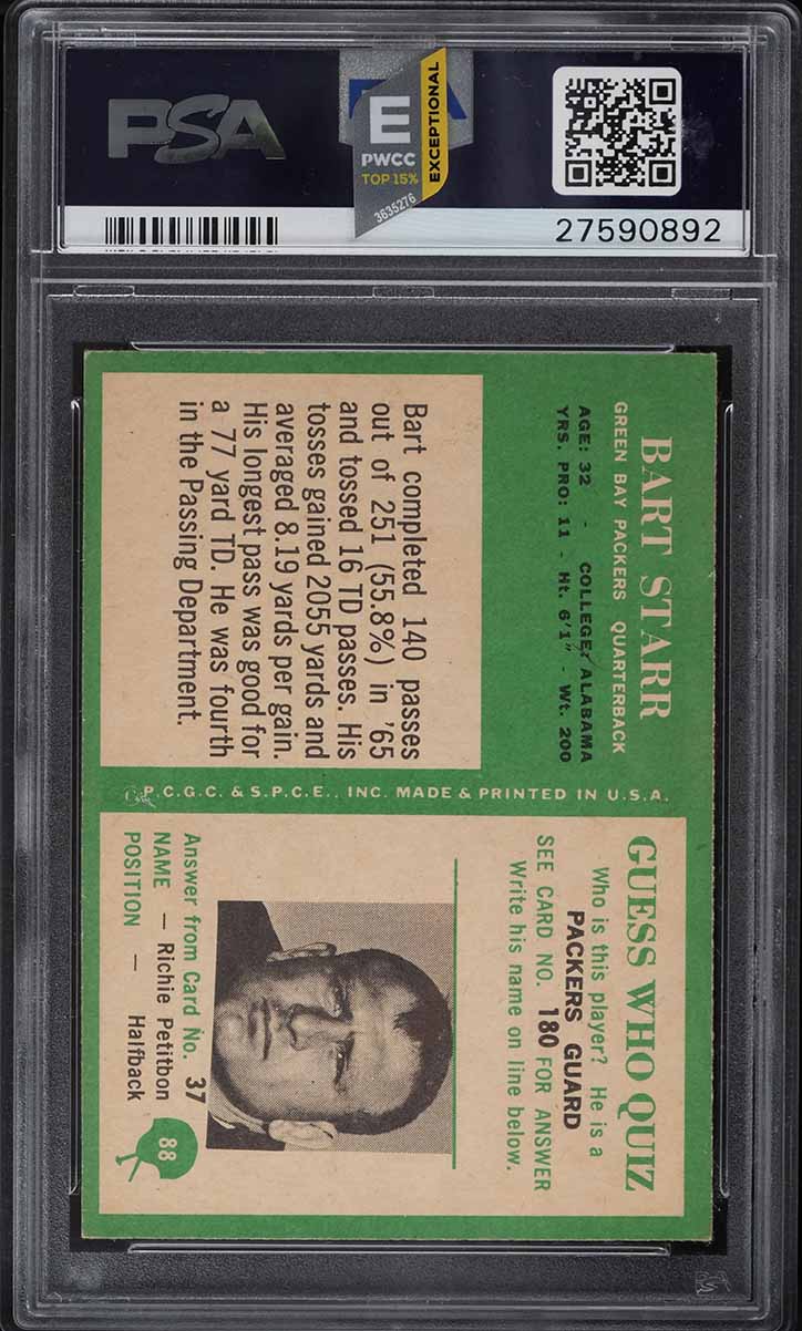 1966 Philadelphia Football Bart Starr #88 PSA 7 NRMT