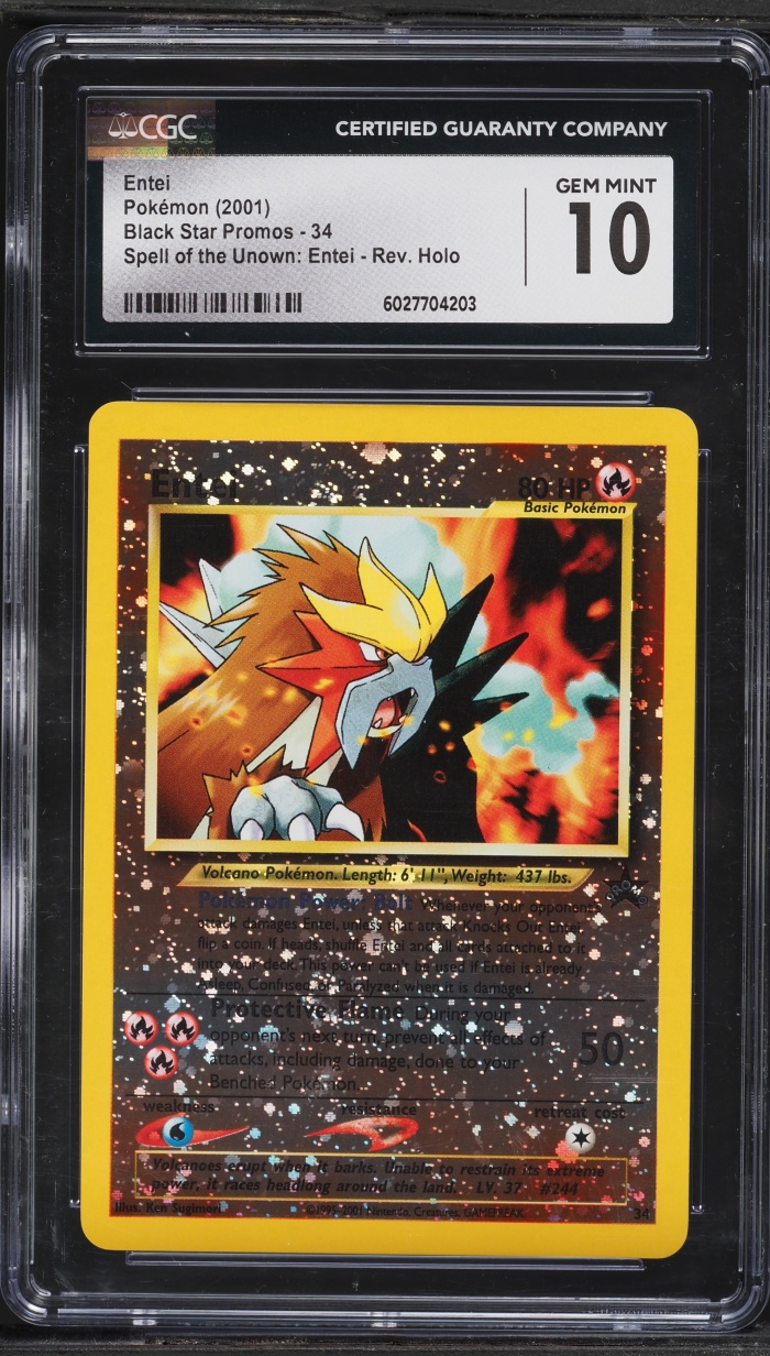 2001 Pokemon Black Star Promo Spell Of The Unown Reverse Holo Entei #34 CGC 10 GEM MINT