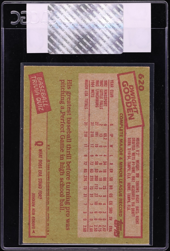 1985 Topps Dwight Gooden ROOKIE #620 CGC AUTH
