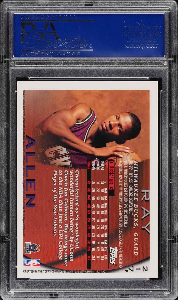 1996 Topps Chrome Refractor Ray Allen ROOKIE #217 PSA 10 GEM MINT
