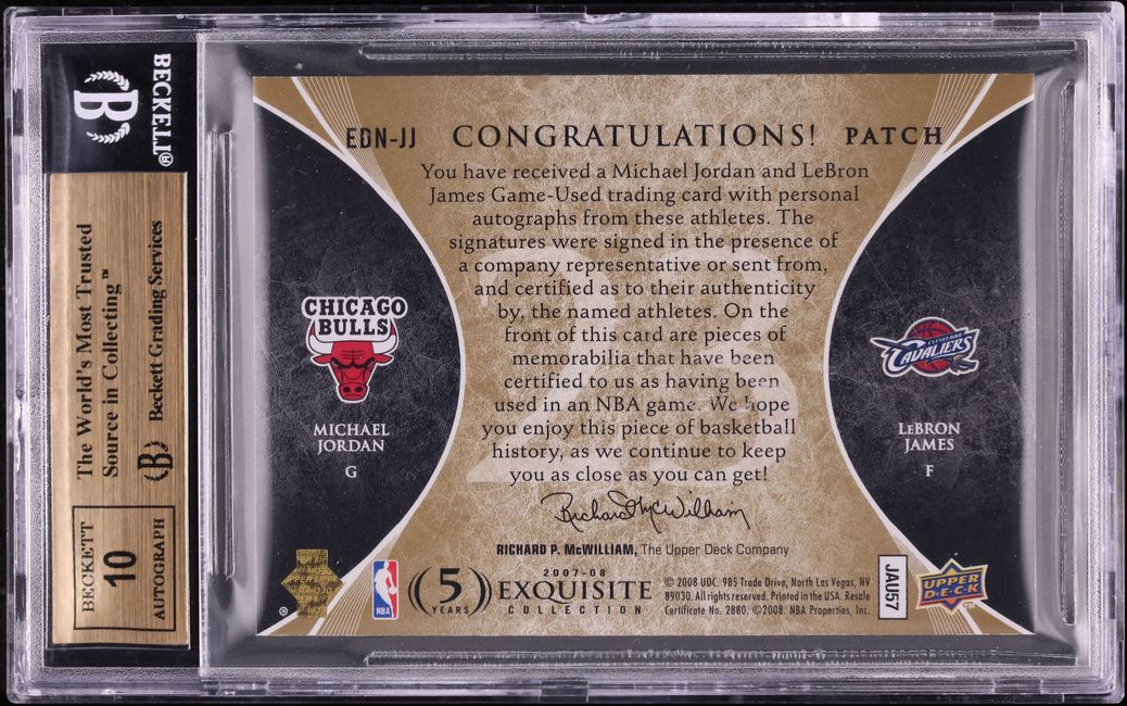 2007 Exquisite Number Piece Michael Jordan LeBron James PATCH AUTO 23/23 BGS 9.5