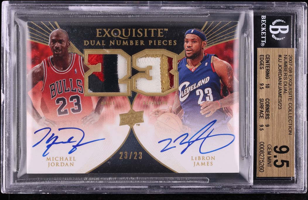 2007 Exquisite Number Piece Michael Jordan LeBron James PATCH AUTO 23/23 BGS 9.5