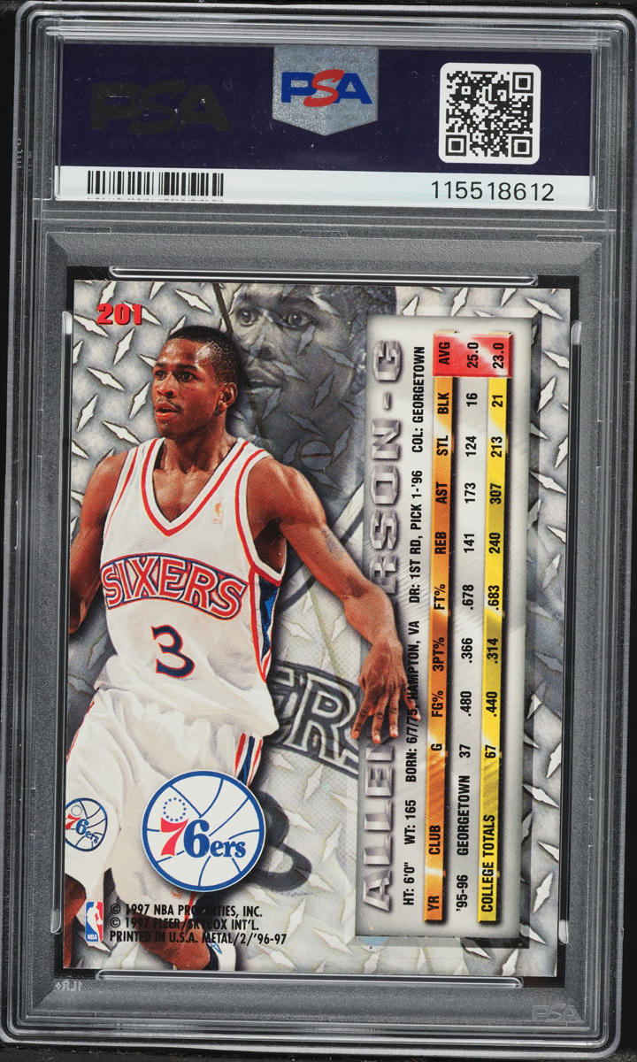 1996 Metal Basketball Allen Iverson ROOKIE #201 PSA 8 NM-MT