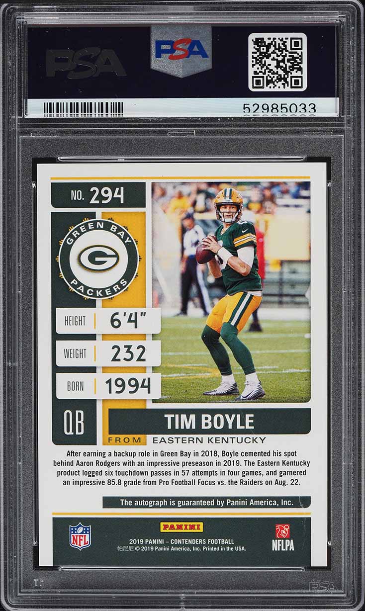 2019 Panini Contenders Tim Boyle ROOKIE AUTO #294 PSA 9 MINT