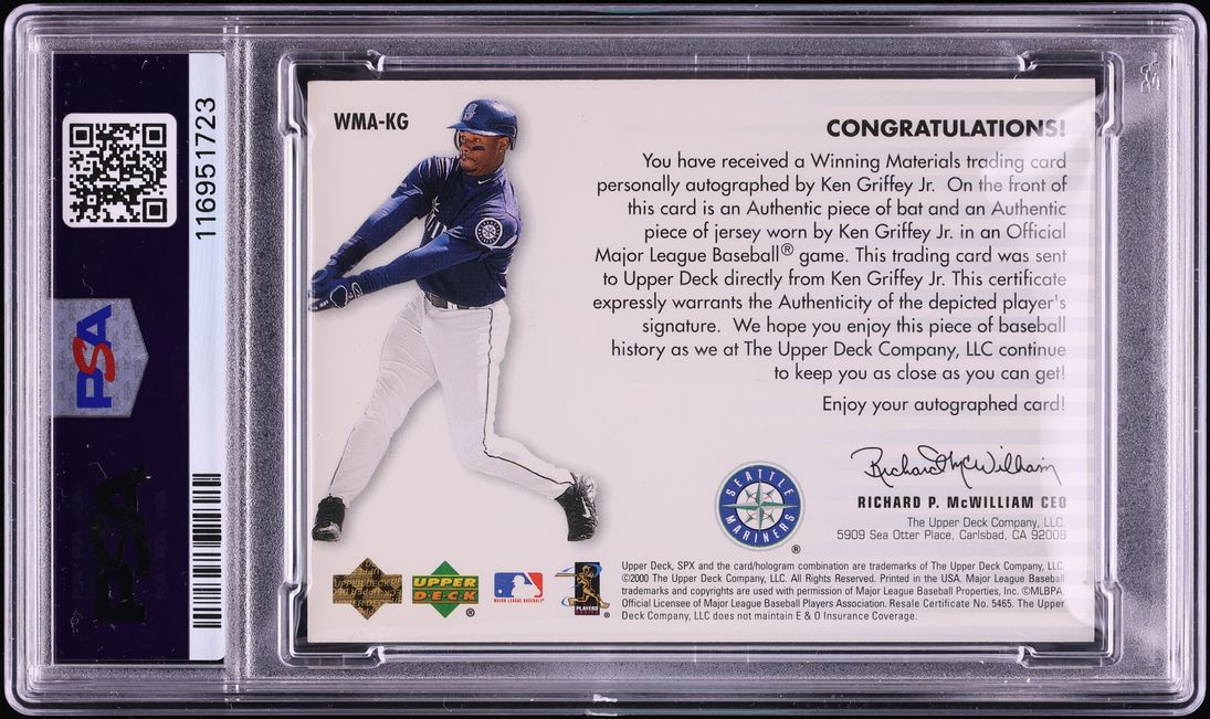 2000 SPx Winning Materials Ken Griffey Jr. PATCH AUTO /24 #WMAKG PSA 8 NM-MT - Photo 2