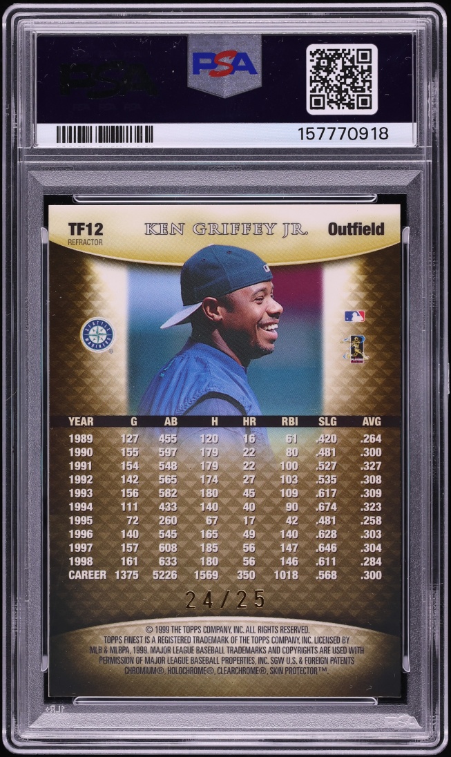 1999 Finest Team Finest Gold Refractor Ken Griffey Jr. JERSEY # 24/25 #TF12 PSA 10 GEM MINT - Photo 2