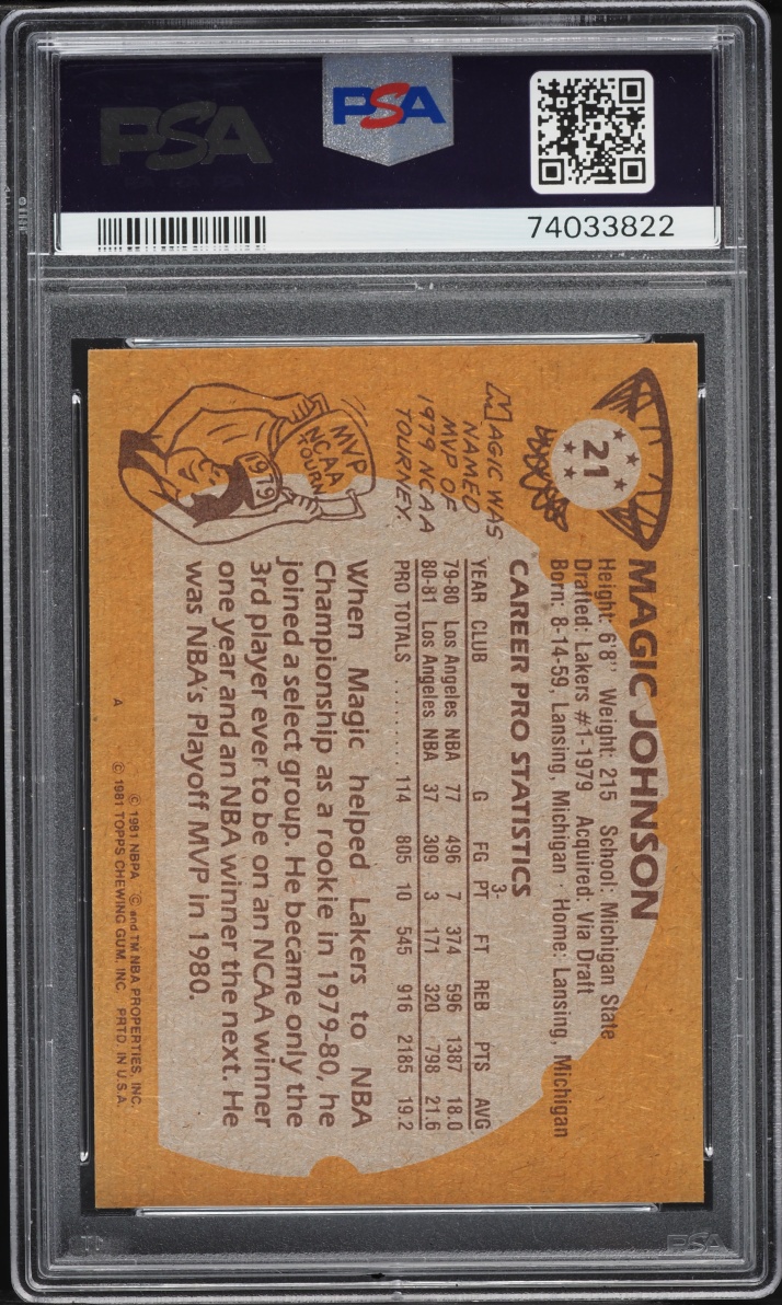 1981 Topps Basketball Magic Johnson #21 PSA 9 MINT