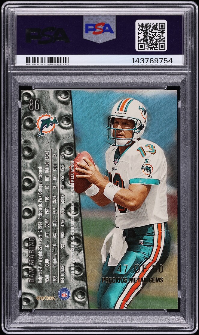 1999 Metal Universe Precious Metal Gems PMG Dan Marino /50 #86 PSA 8 NM-MT
