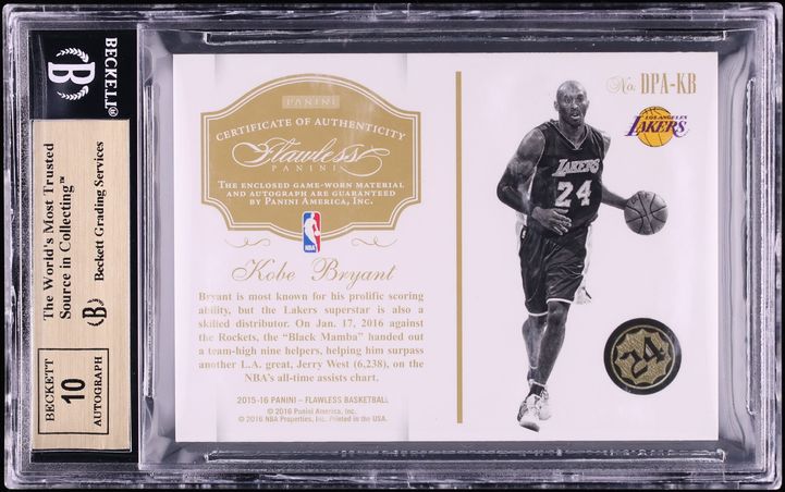 2015 Panini Flawless Dual Sapphire Kobe Bryant PATCH AUTO 10/10 #DPA-KB BGS 9.5 GEM MINT