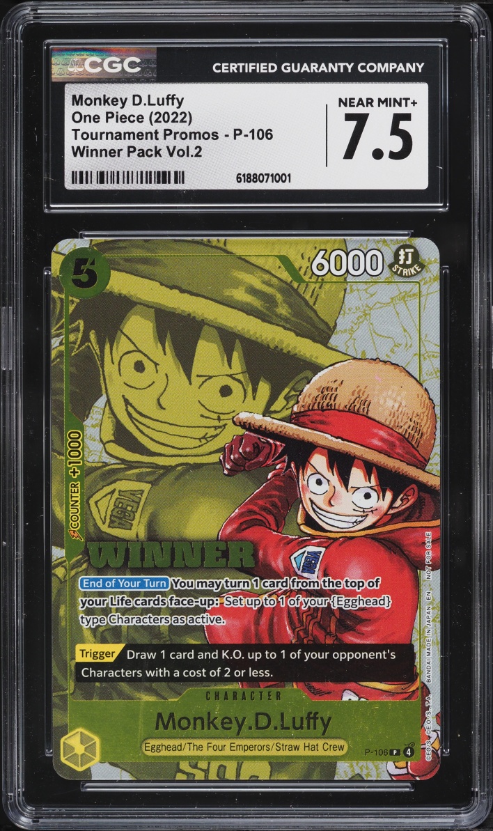 2022 One Piece Tournament Promo Winner Pack Volume 2 Monkey D. Luffy #P-106 CGC 7.5 NRMT+