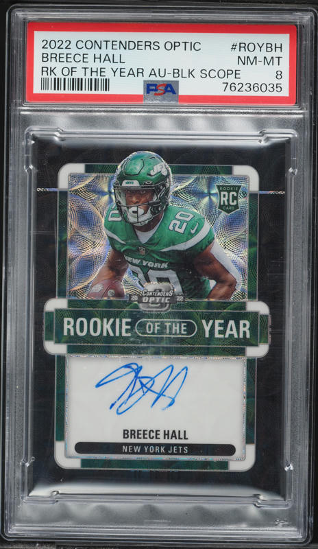 2022 National Treasures NFL Breece Hall ROOKIE SHIELD PATCH AUTO 1