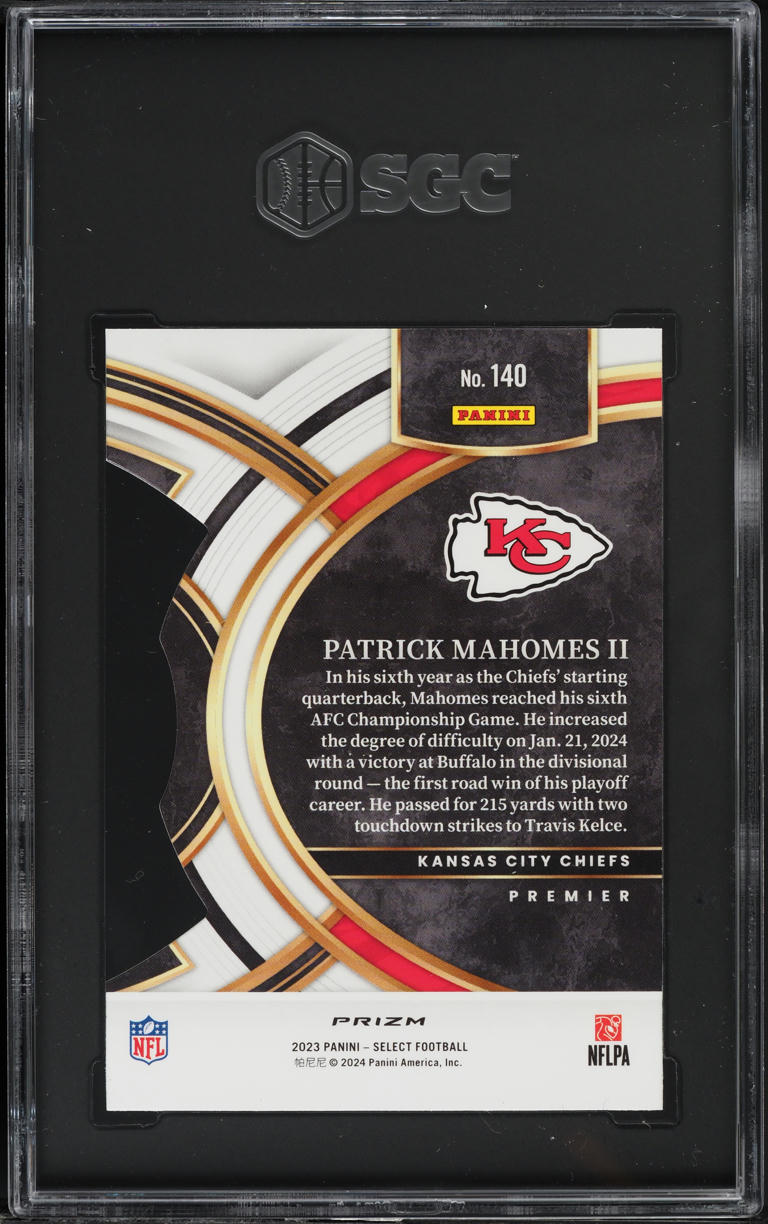 2023 Select Premier Green Yellow Prizm Die-Cut Patrick Mahomes II #140 SGC 8