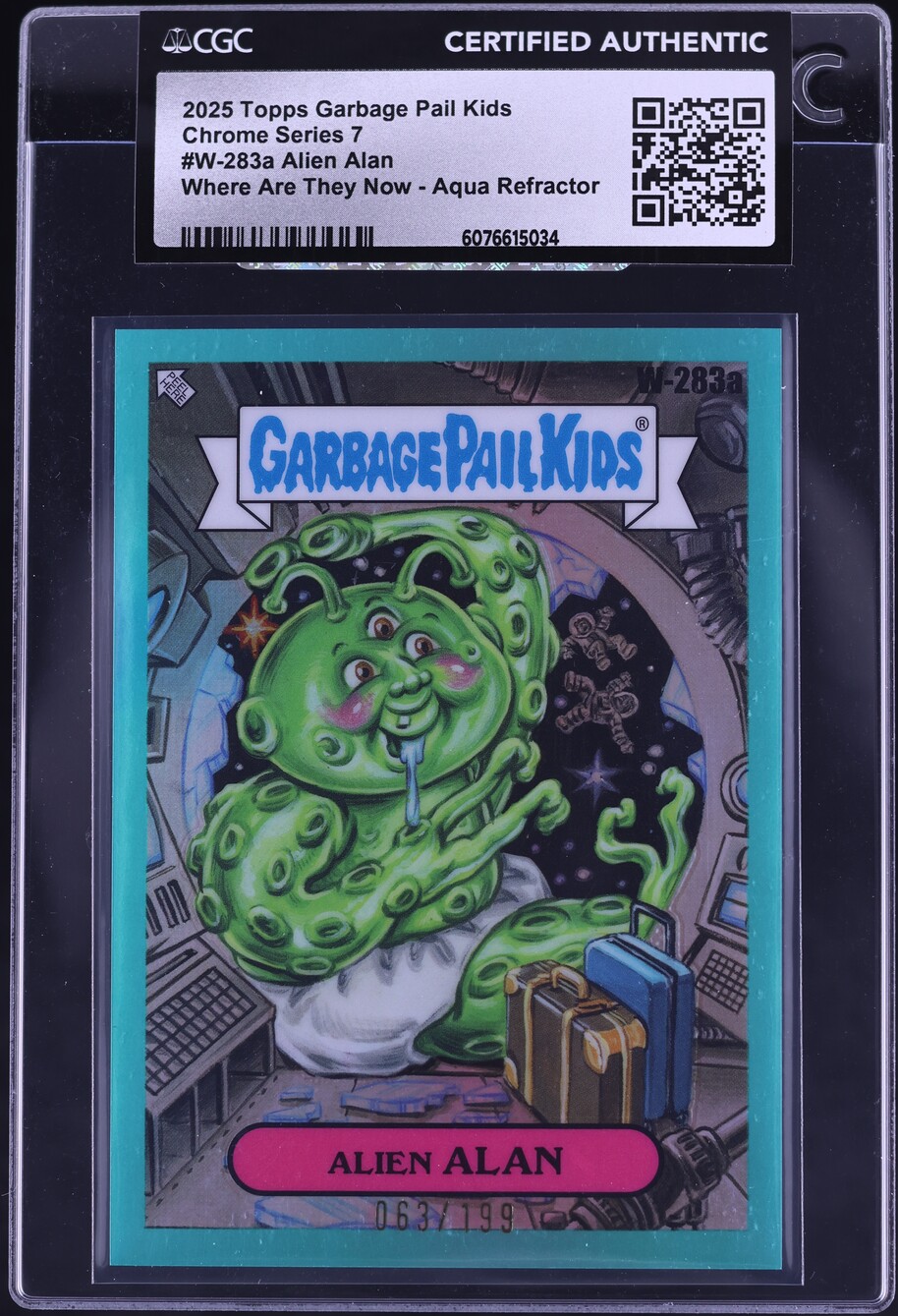 2025 Topps Chrome Garbage Pail Kids Aqua Ref Alien Alan /199 #W-283a CGC AUTH