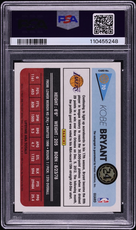 2012 Panini Past & Present Kobe Bryant AUTO DNA 10 #70 PSA 10 GEM MINT