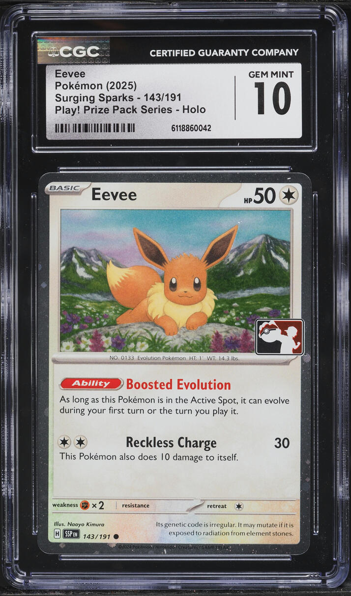 2025 Pokemon Scarlet & Violet Surging Sparks Play! Prize Pack Series Holo Eevee #143 CGC 10 GEM