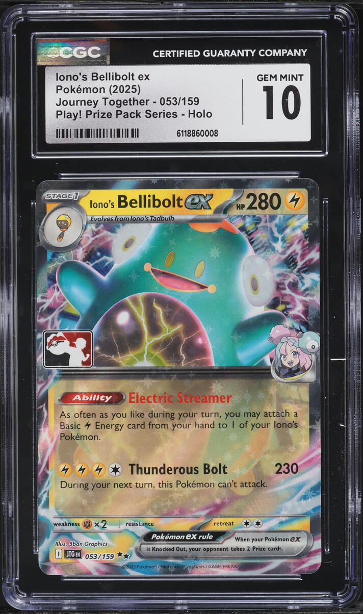 2025 Pokemon SV Journey Together Play Prize Pack Series Holo Iono's Bellibolt ex #53 CGC 10 GEM