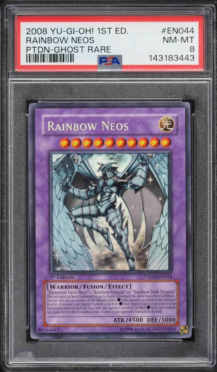 2008 Yu-Gi-Oh! Phantom Darkness 1st Edition Ghost Rare Rainbow Neos #PTDN-EN044 PSA 8 NM-MT