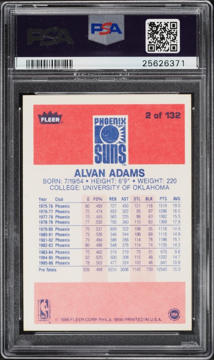 1986 Fleer Basketball Alvan Adams #2 PSA 9 MINT