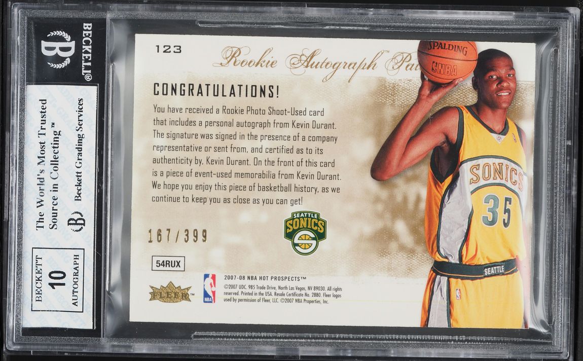 2007 Fleer Hot Prospects Kevin Durant ROOKIE PATCH AUTO /399 #123 BGS 8 NM-MT